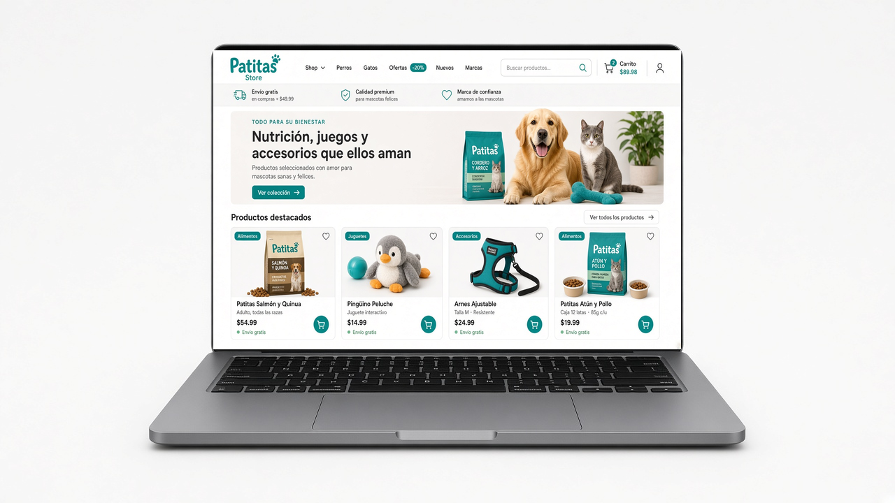 Patitas Store en laptop