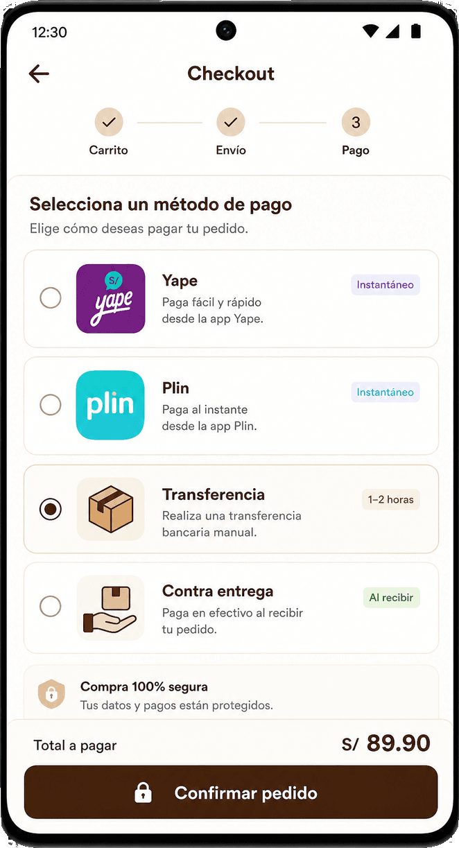 Pedido con instrucciones de pago